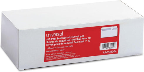 Universal Peel Seal Strip Security Tint Business Envelope, #10, Self-Adhesive Closure, 100/Box