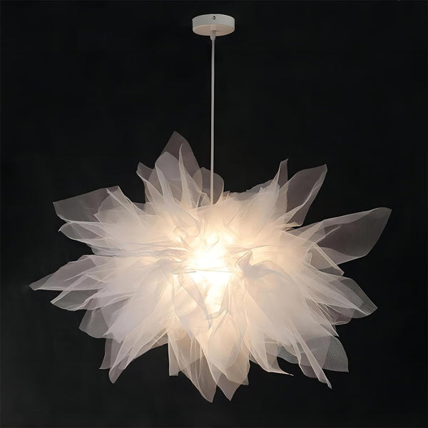 17.7 Inch Stacked Tulle Pendant Light, Modern Style Fabric Hanging Light, Pendant
