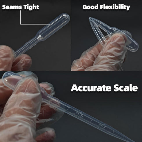 100 PCS 3ML Disposable Plastic Dropper Pipettes for Accurate Liquid Transfer, Excellent Suction for Oils, Crafts, Labs