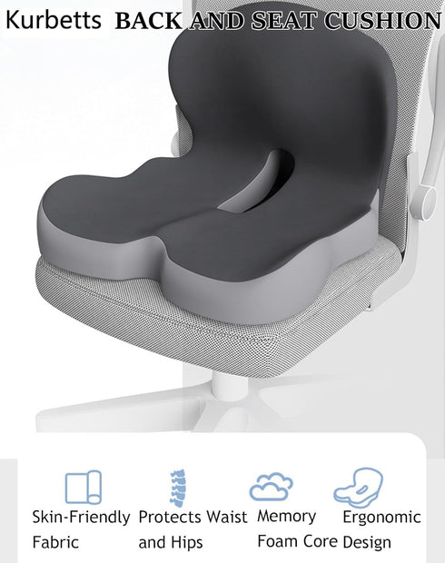 Kurbetts Orthopedic Cushion,Ergonomic Memory Foam L-Shaped Integrated Seat Cushions with Adjustable Strap,Ultra