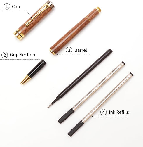 Ayiaren Luxury Walnut Wood Ballpoint Pen Writing Set with 2 Black Ink Refills Fancy Business Office Pens Gift Cool Nice Wooden Gel Pen for Men Women Journaling Executive Calligraphy Rollerball Pen by Ayiaren