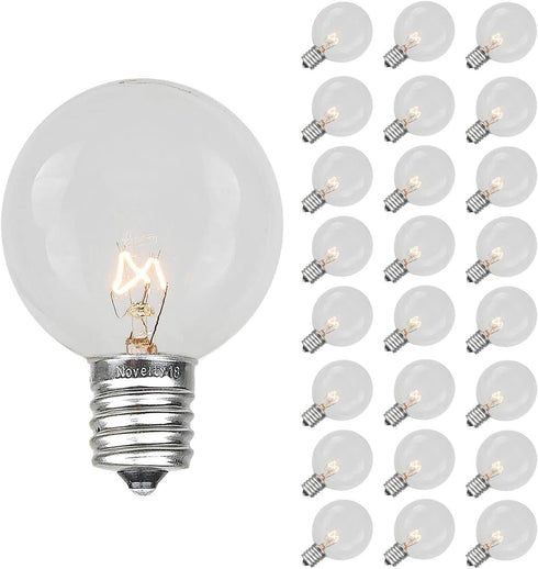 Novelty Lights 25 Pack G50 Outdoor Patio Globe Replacement Bulbs, Clear, E17/C9