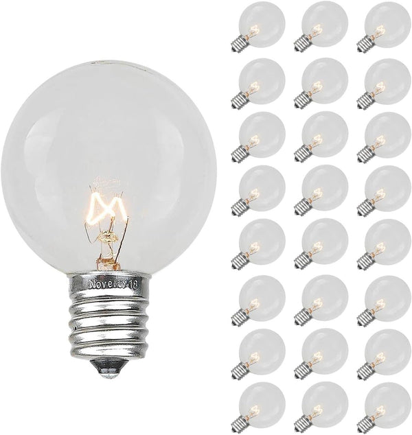 Novelty Lights 25 Pack G50 Outdoor Patio Globe Replacement Bulbs, Clear, E17/C9