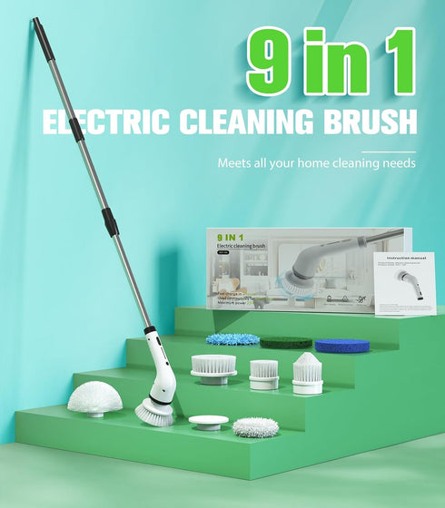 9 Heads,1.5H Electric Spin Scrubber for Cleaning,Cordless Waterproof Bathroom Shower Brushes with Power Dual Speed