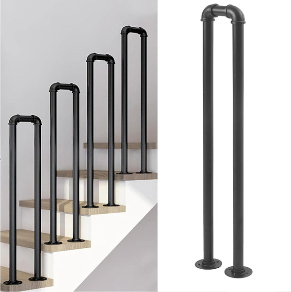 PAUANI Stair Handrail, Matte Black U-Shaped Industrial Wrought Iron Railing, Non-Slip Safety Indoor