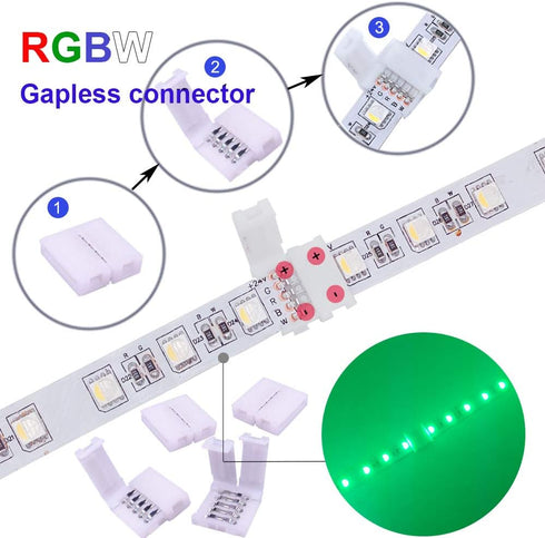 5 Pin LED Strip Connector Kit, Include L and T Shape 5 Pin LED RGBW Connector, 5 Pin Solderless Connector, LED Strip to Strip Jumper Wire for 12mm RGBW LED Strip Connection by FSJEE