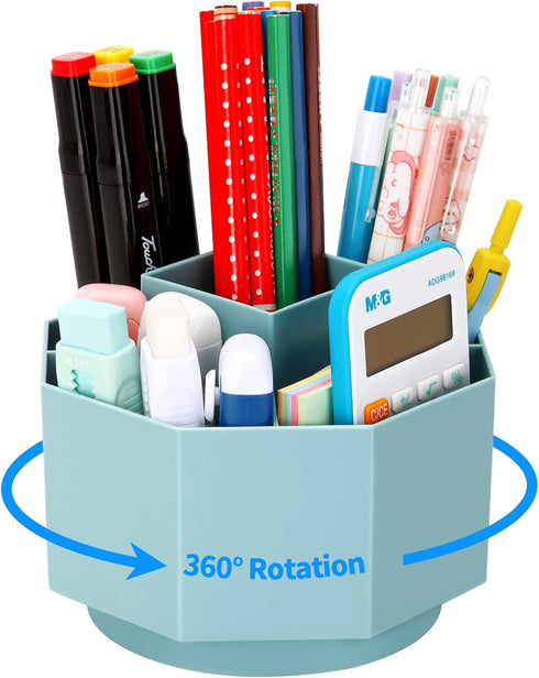 LETURE Desk Organizer, 360-Degree Rotating Pen Holder with 5 Compartments for Home Office Storage