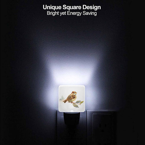Chrobak LED Night Light Plug into Wall with Dusk to Dawn Light Sensor White Energy Efficient Baby Sparrow Bird