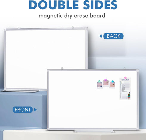 Double Sided White Board Dry Erase, 20 x 30 Inch Magnetic Dry Erase Board for Wall, Aluminum Frame Wall-Mounted or