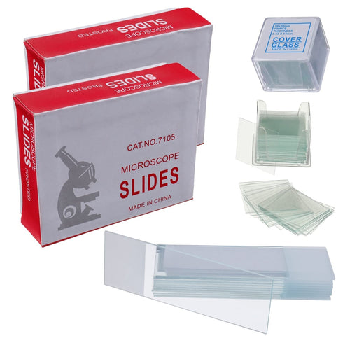 BOJACK 100 Pcs Pre-Cleaned Microscope Slides with Ground Edge & 200 Pcs Pre-Cleaned Cover Glasses, 4 Droppers