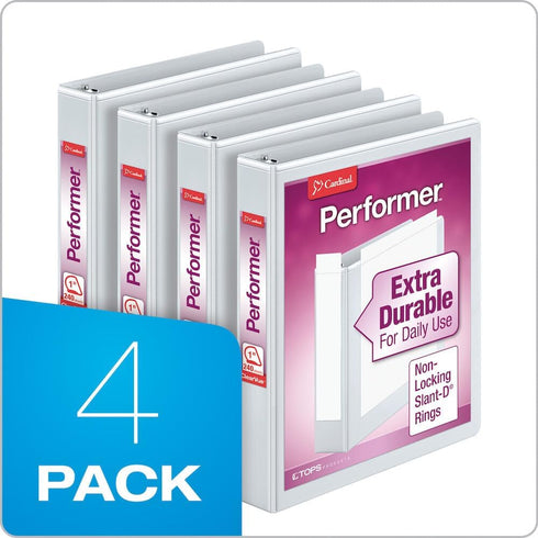 Cardinal Performer 3-Ring Binders, 1", Non-Locking Slant-D Rings, 240-Sheet Capacity, ClearVue Presentation, PVC-Free,