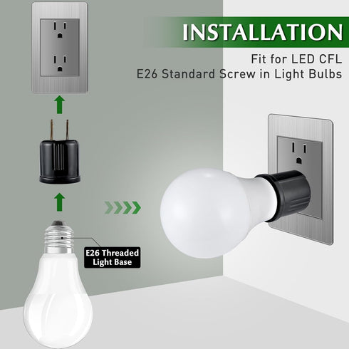 Bulb 2-Prong E26 E27 Bulb 660 125 (2, Outlet to Socket Adapter,Plug-in Light Socket,Convert Outlet to Light