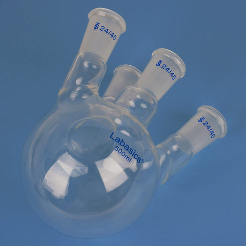 4 Neck Round Bottom Flask RBF, Heavy Wall Borosilicate Glass Lab Flask with 4 Bevel Necks, 500 ml