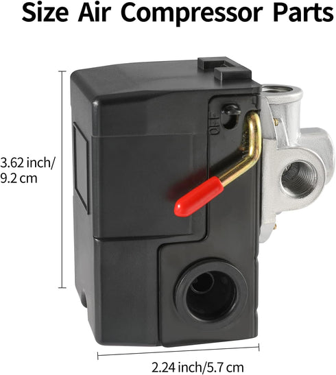 Air Compressor Pressure Switch Replacement LF10-4H, 95-125 PSI Range, 20A Rating, 4-Port