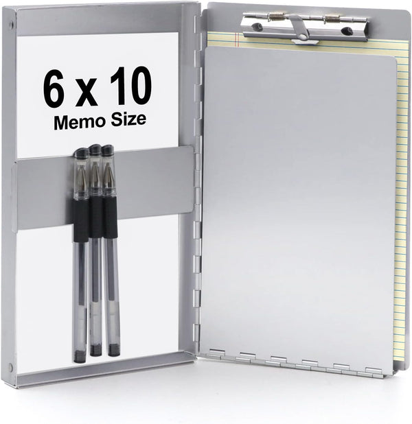 Small Aluminum Clipboard with Storage (Memo Size), Recycled Metal Snapak Form Holder Binder for Paper Size up to 5.5 x
