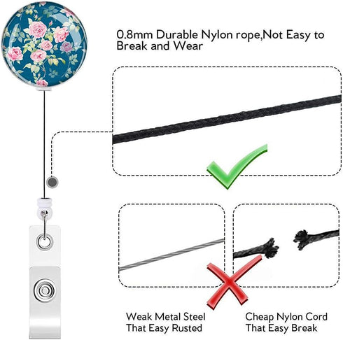 Retractable ID Badge Holder Nurse Badge Reels, Clip Name Card Holders for Office Worker (Cute Flowers 3 Pack)