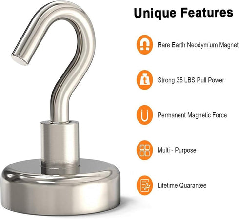 Magnetic Hooks Heavy Duty, 35 lbs Magnets with Hooks for Hanging, Pack of 12 for Kitchen, Grill, Cruise