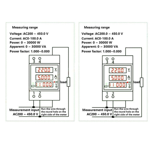 Power Meter Voltmeter Ammeter, Multi-Functional Digital Din Rail Tester for Voltage Current Power Measurement
