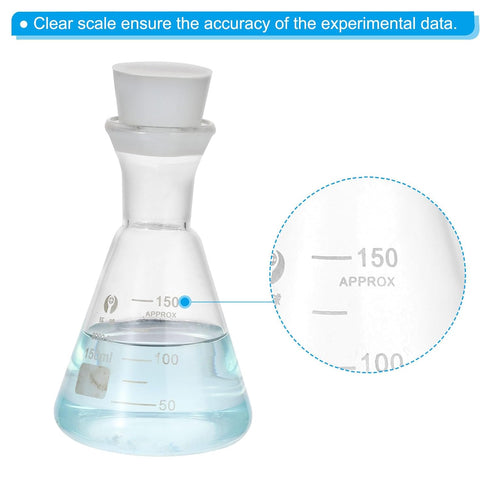 PATIKIL Erlenmeyer Flask, 2 Set 150ml Narrow Mouth Graduated Flasks with Silicone Stopper