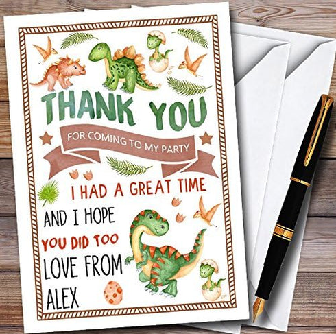 The Card Zoo Cute Dinosaur Watercolour Personalized Childrens Birthday Party Thank You Cards