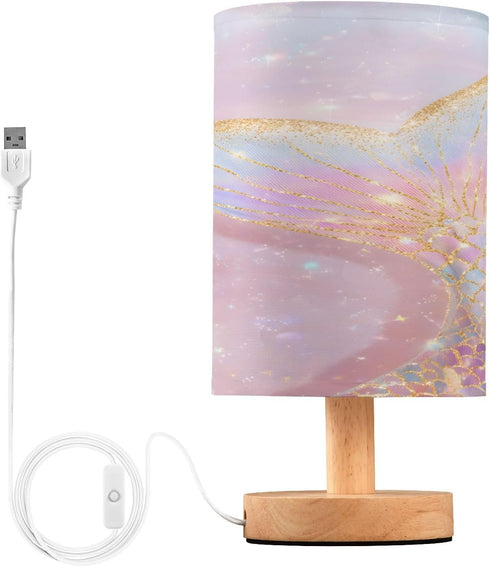 ALAZA Bedside Table Lamp for Bedroom Shining Pink Mermaid Tail Nightstand LED