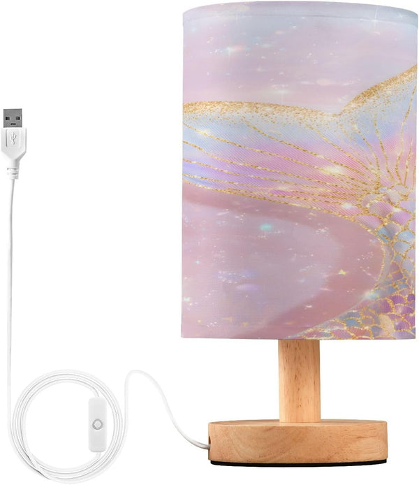 ALAZA Bedside Table Lamp for Bedroom Shining Pink Mermaid Tail Nightstand LED
