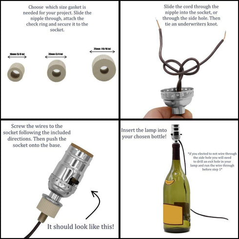 Creative Hobbies Lamp Kit for Liquor Bottles, Includes All Adapters, Socket, Cord and Harp (Antique)