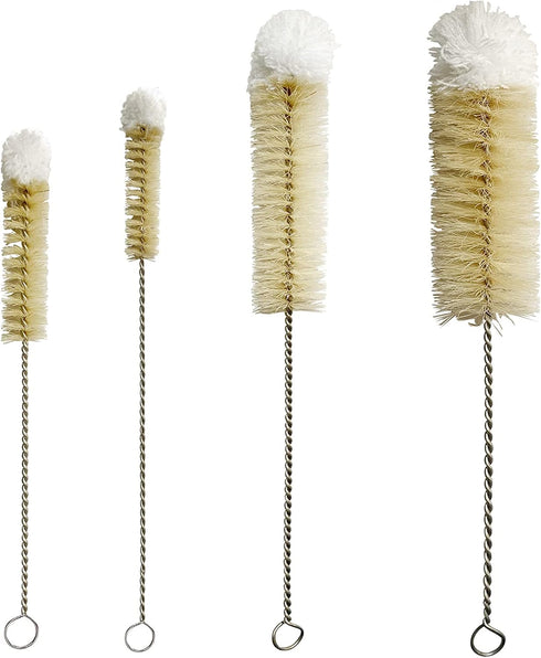 NewFerU Stainless Steel Soda Bottle Cleaning Brush Set with Natural Boar Bristle Wool Tip, Long Handle for Narrow Neck