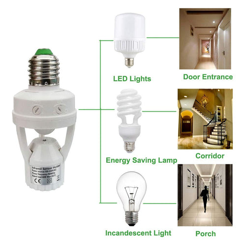 Taigeguang Socket,E26 E27 Bulb (3 Pack) Motion Sensor Light PIR Motion Screw Adapter Indoor Use Only, Auto On Off Night