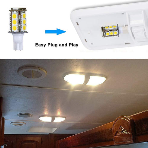 T5 T10 Wedge Base LED Light Bulb: High Brightness 12VAC/DC 3Watt 2700K-3000K Warm White for Outdoor Lighting, Pack of 6