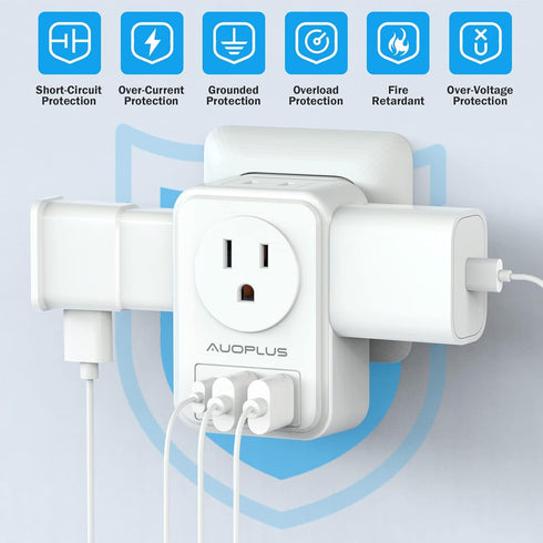 2 Pack European Travel Plug Adapter with USB C, US to Europe Power Adapters with 4 AC Outlets, 3 USB Charging Ports,