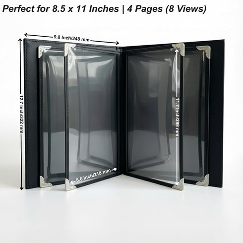 8.5 11, 2 Pack 4 8 Restaurant Menu Covers x Menu Holder Faux Leather Menu Book with Clear PVC Sleeves, Page View