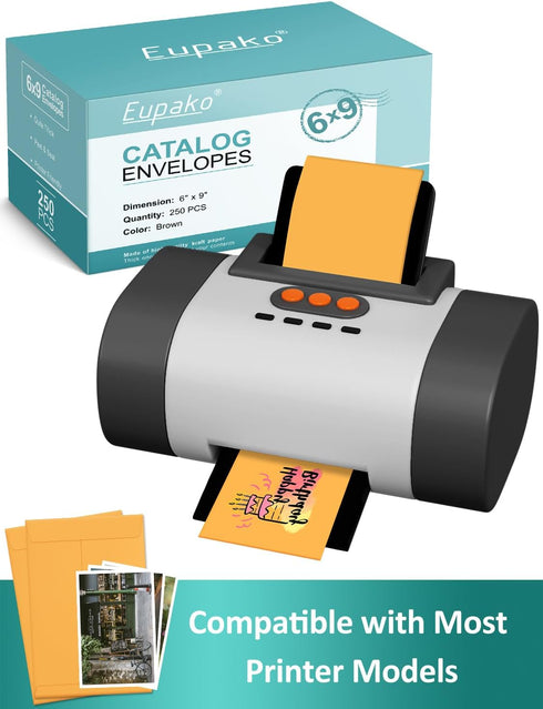 Eupako Catalog Envelopes - 6x9 Small Brown Self Seal Envelopes, 250 Pack for Mailing, Organizing, Storage