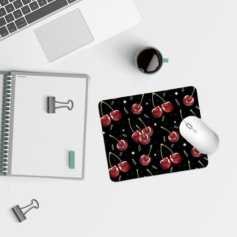 Cherry Print Black Mouse Pads, Funky Personalized Mouse Mat Design, Small Mouse pad for Desk Home Office Gaming