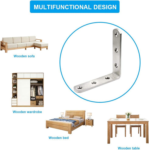 5 Pcs Stainless Steel Corner Brace L Bracket, 3 x 3 inch Heavy Duty 90 Degree Joint with Screw