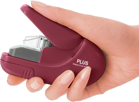 Plus Paper Clinch Compact Staple Free Staple Burgundy Wine