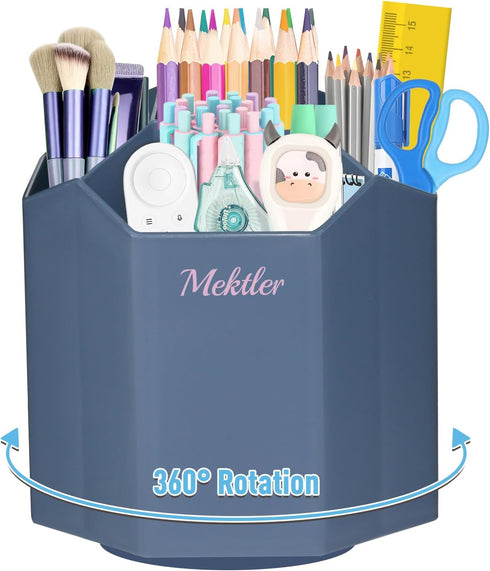 Desk Organizer, 360° Rotating 5 Compartment Marker Pen Holder, Makeup Brush Holder for Office, Classroom, Home (Grey)