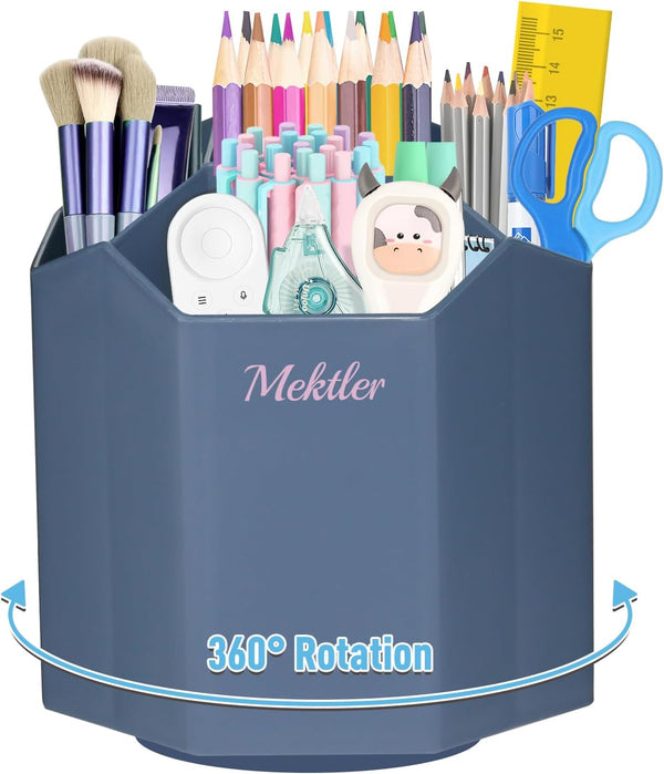 Desk Organizer, 360° Rotating 5 Compartment Marker Pen Holder, Makeup Brush Holder for Office, Classroom, Home (Grey)