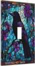 haigof 1 3 5 Inch Black Raven Stained Glass Art Light Switch Cover Wall Plate Gang Single Plates Print Faceplate Home