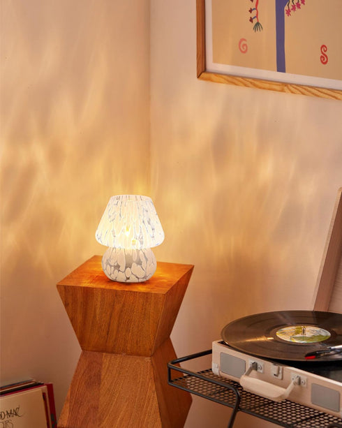 Dimmable ONEWISH Mushroom Lamp Small Bedside Table Lamp-Nightstand Nightlight Stepless, Translucent Glass Desk Lamp
