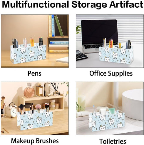 Ainavmxzs 4 Cute Cartoon Tooth Crown Acrylic Makeup Brush Holder With Compartments Hair Product Organizer Pen Holder