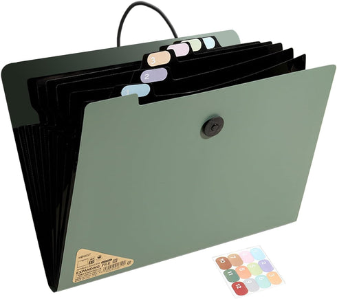 Marte Vanci Expanding File Folder, 13 Pockets Accordion Folder, A4 Letter Size with Elastic Cord Closure and 12 Labels