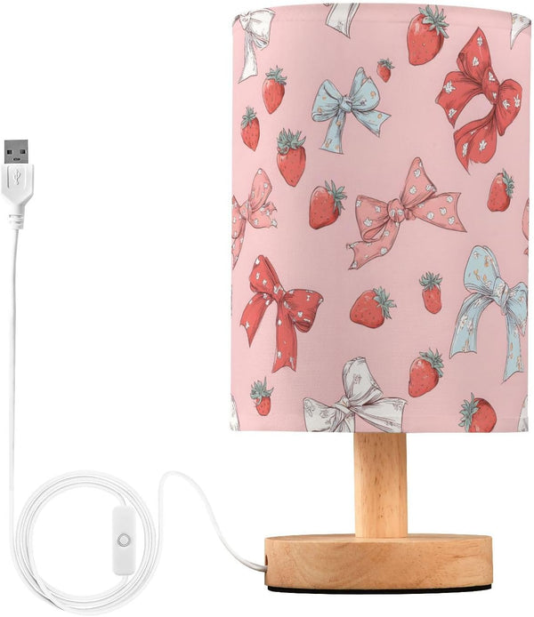 ALAZA Bedside Table Lamp for Bedroom Strawberry Red Blue Bow Nightstand LED