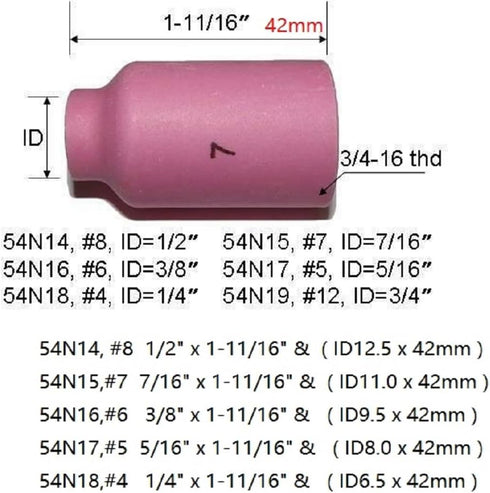RIVERWELD TIG Gas Lens alumina nozzle ceramic cups 54N15 (#7 7/16") for WP 17 18 26 TIG Welding Torch 10pk
