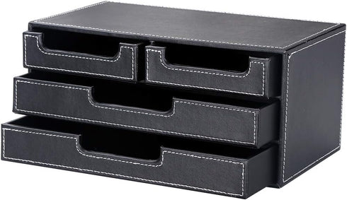 KINGFOM PU Leather Desk Organizer with 4 Drawers, Small Desktop Organizer for Office Supplies