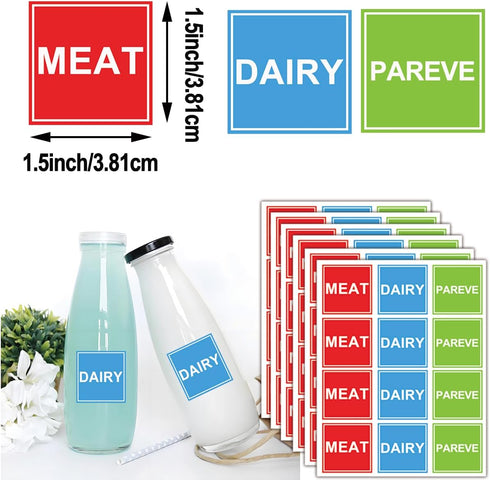 Remerabel 120 1.5 1.5 inch Pcs Color Coded Kosher Food Sticker x Dishwasher Safe Labels Meat Dairy Pareve