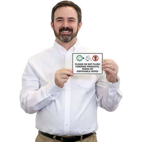 (Pack 4) 5 x7 inch 5 SmartSign of Please Do Not Flush Feminine Products, Trash Or Disposable Wipes Labels with Symbols