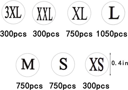 DERAYEE 4200 Pcs Clothing Size Round Stickers, 1/2” White Adhesive Labels for Apparel Circle Size Labels, 7 Sizes