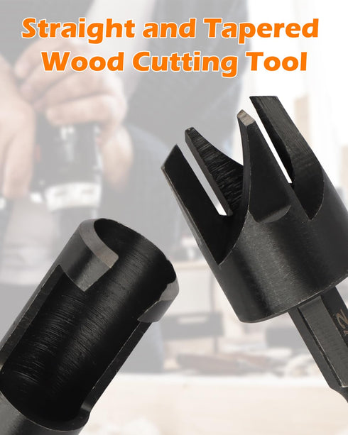 Plug Cutter, 8Pcs Wood Plug Cutters Drill Bit Set with 1/4 Hex Shank, Straight and Tapered Cutting Tool