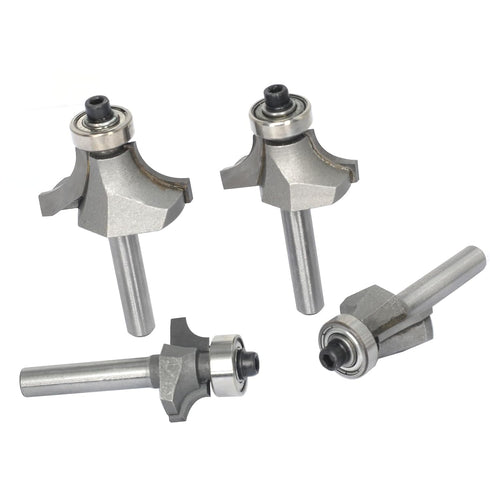 4Pcs -3/16",1/4",5/16",3/8" Set,1/4 Inch Trimming,with Roundover Router Bits,Radius Edge Forming Router Bit